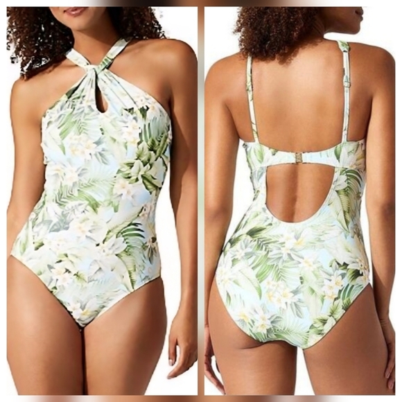 Tommy Bahama Women's Multi Paradise Fronds High Neck One Piece Swimsuit Size 14 - Picture 1 of 16